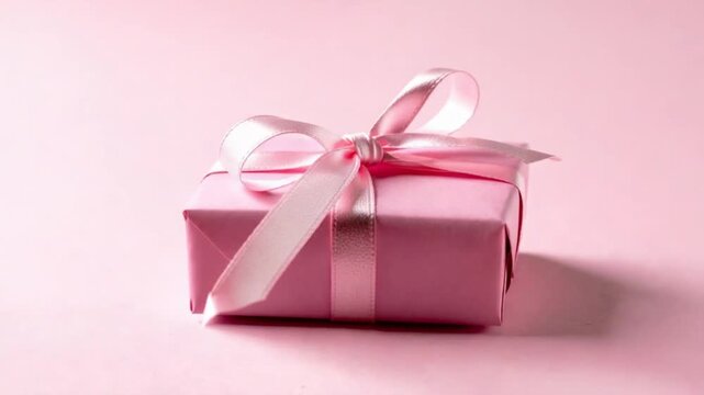 Elegant pink gift box with ribbon bow on a soft pastel background