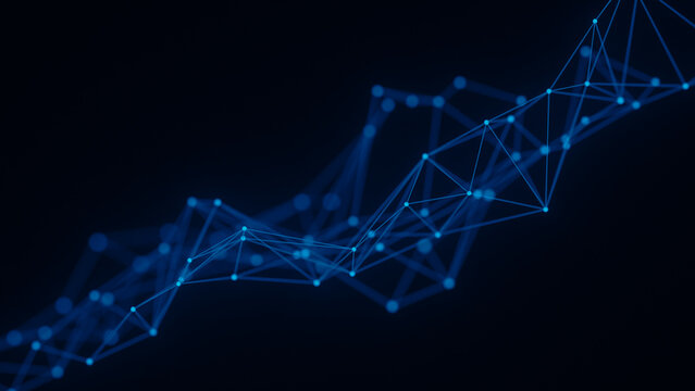 Abstract technology background big data visualization analysis network connection geometric dots and lines particles plexus structure. Science background. 3d rendering.