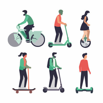 Urban electric mobility concept with people riding e-vehicles vector