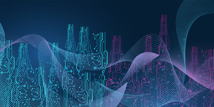 Artificial Intelligence or machine learning vector design. Quantum computer technology concept with circuit board and motherboard texture