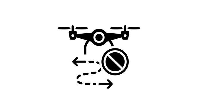 Drone flying around no fly zone warning sign in airspace restricted area