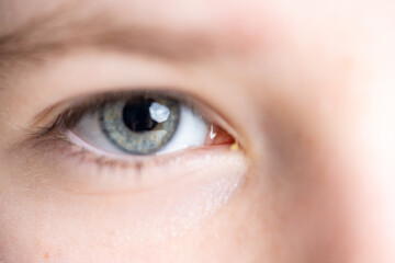 Obraz premium Close-up: Light gray eye of teenage girl. High quality photo