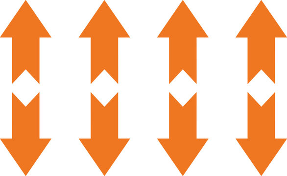 Up and down arrow icon set in orange color for navigation controls direction indicators and user interface design