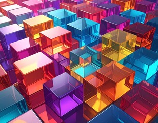 Obraz premium Glossy, multicolored, transparent cubes arranged in a grid, creating a vibrant abstract scene