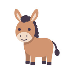 Obraz premium Cute cartoon horse with simple rounded shapes and soft brown tones, isolated, flat vector style perfect for children’s books, nursery decor, and farm-themed designs