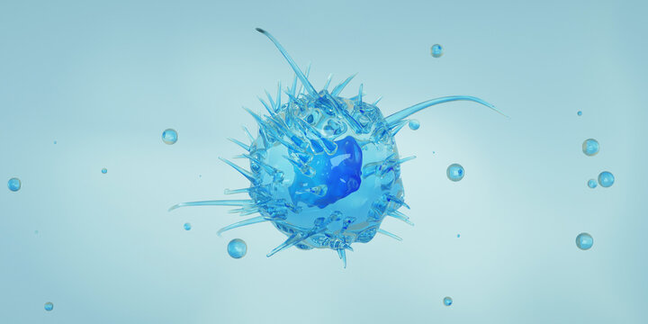 Killer T-cell or B-cell concept. White blood cells. Natural killer cell. Medical and science concept background. 3D render