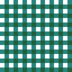 Top view of dark teal and green gingham pattern with geometric square grid for background or fabric design.