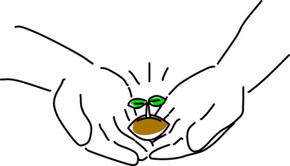 投資の成長やメンタルヘルスイメージ、種を持つ手