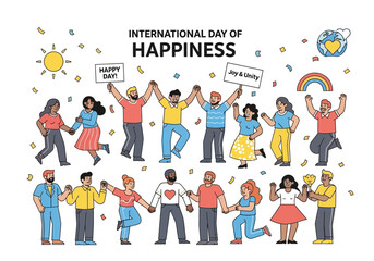 Fototapeta premium Diverse group of people celebrating International Day of Happiness together.