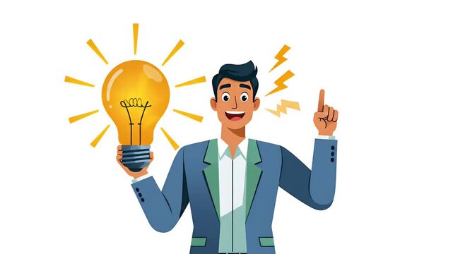 Business Man Holding Glowing Light Bulb Idea Concept Yellow Rays