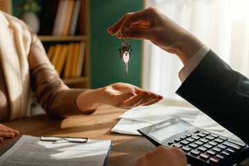 Real Estate Agent Handing Over House Keys After Property Purchase Agreement