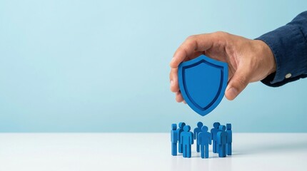 Fototapeta premium insurance protection security safety shield people group representing life and health insurance coverage for employees or a community in a professional environment.
