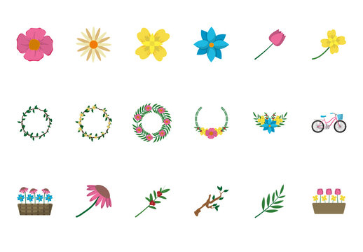 Flat Spring Flower Icons Set
