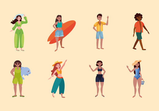 People Wearing Summer Clothes Illustrative Design Set