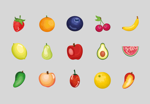 Realistic Fruits Illustration Design Set