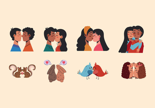 World Kiss Day Illustrative Desing Set