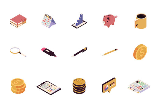 Isometric Finance Icons Set