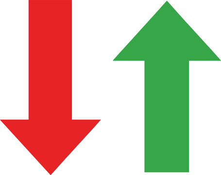 Up and down arrow icons set representing increase decrease direction comparison and data movement concept in flat vector style