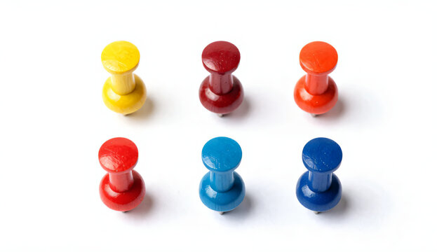 Colorful push pins arranged in a creative display on a clean white background for artistic inspiration and organization ideas
