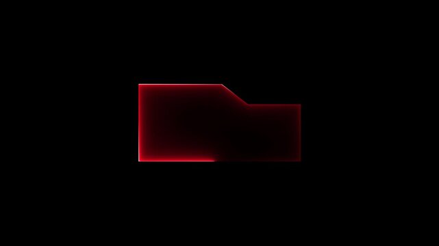 Abstract glowing red folder icon shape on black background, digital interface element, dark mode concept