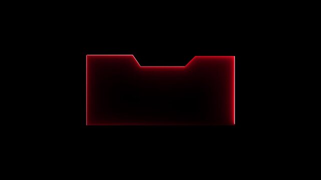 Abstract glowing red neon outline of a file folder icon on a dark black background, digital data storage concept