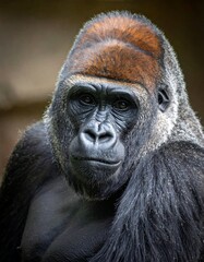 Obraz premium Close-up of a silverback primate staring directly at the viewer