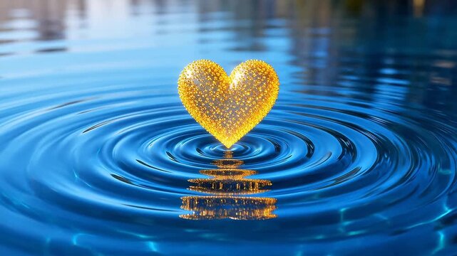 Golden heart floating on water