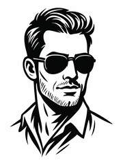 Obraz premium Stylish Bearded Man Silhouette Vector Illustration with Sunglasses
