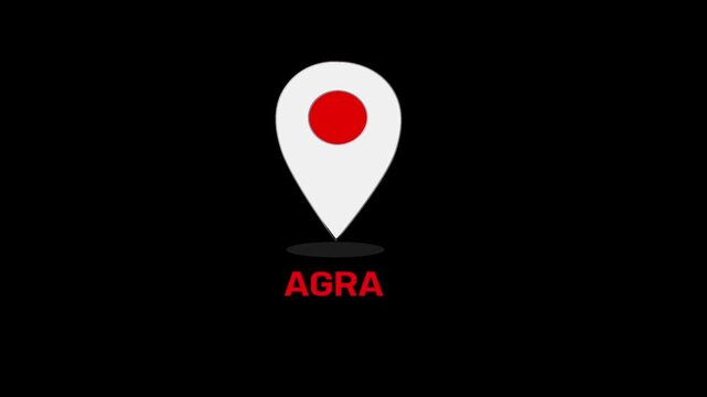  Agra Location city of  Agra animated GPS location tracking icon GPS Map symbol. Map pin icon animation with jihan city text.

