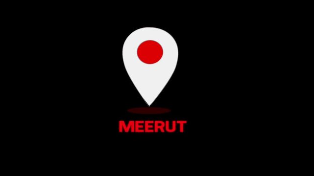 China Location city of  Meerut animated GPS location tracking icon GPS Map symbol. Map pin icon animation with jihan city text.
