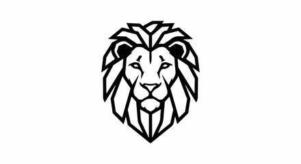 Obraz premium Geometric line art illustration of a lion's head in black lines on a white background with a minimalist style.