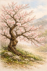 Obraz premium 野原に咲く桜