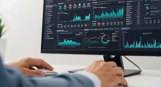Man Analyzing Financial Data on Computer Screen.