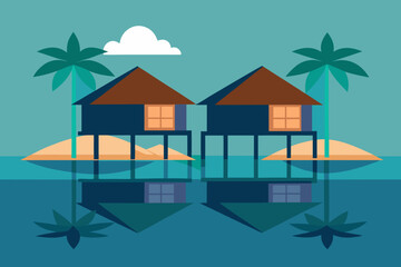 Tropical Stilt Houses Over Water 
