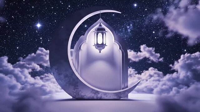 Ramadan Crescent Moon Lantern Night Sky.