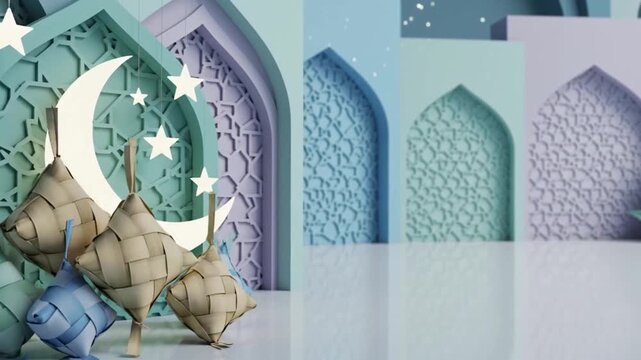 Ramadan Kareem Islamic Background with Crescent Moon and Stars.