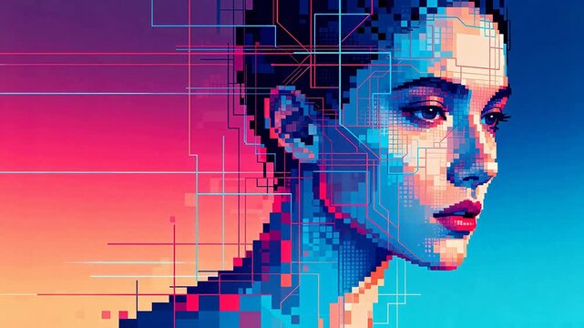 Digital portrait of woman with circuit patterns