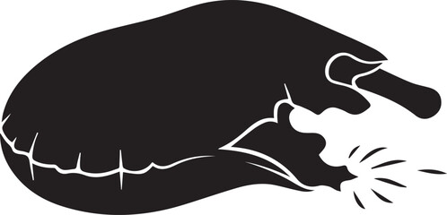 Obraz premium Bitten black silhouette of juicy fruit or vegetable splashing liquid with messy edges