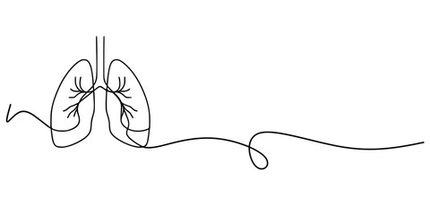 Continuous Line Lungs, Minimalist line art of human lungs with continuous line extending outward, symbolizing health and respiration © Sa_e