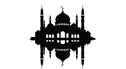 Mosque Silhouette with Minarets and Dome on White Background