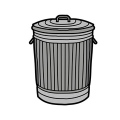 Metal Trash Can Illustration with Lid Isolated on Gray Background