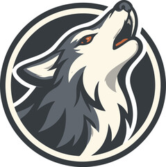 Fototapeta premium Howling Wolf Mascot Logo Illustration, Vector Wolf Head Profile in Circular Frame