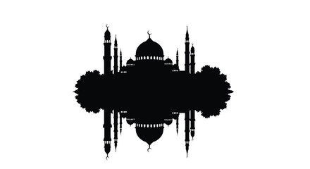 Mosque Silhouette with Reflection in Water, Islamic Architecture, Serene Scene
