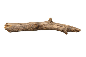Dry weathered wooden branch or stick, rustic nature element on a transparent background, natural material for design projects