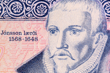 Arngrimur Jonsson a closeup portrait from Icelandic money