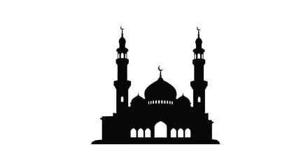 Mosque Silhouette with Minarets and Dome in Simple Design