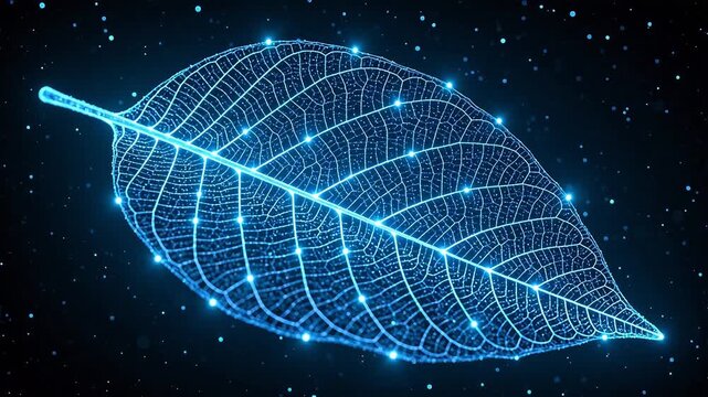 Digital leaf with glowing veins