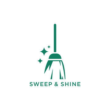Broom and sparkle icon for professional housekeeping or janitorial service logo design featuring Sweep & Shine text for cleaning business