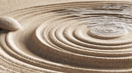 Fototapeta premium Concentric Circles Create Data Ripples on a Matte Beige Digital Surface Resembling Water Movements in a Simple Geometric Formation