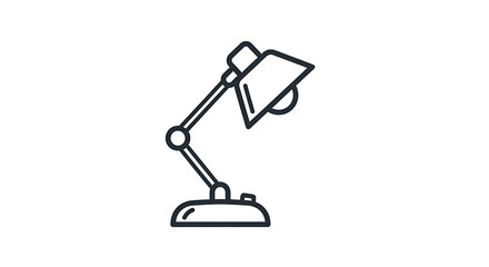 A simple black outline drawing of a desk lamp with a trapezoidal shade on a white background